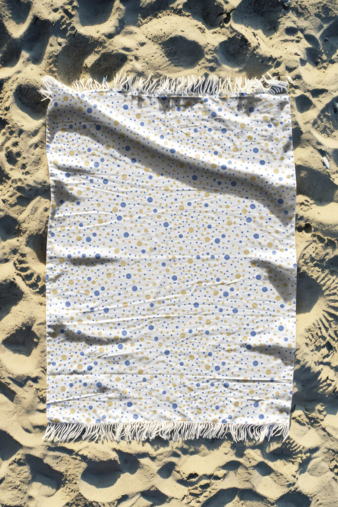 Motif géométrique à pois de la collection Retro swimmer & flowers imprimé sur une serviette de plage.