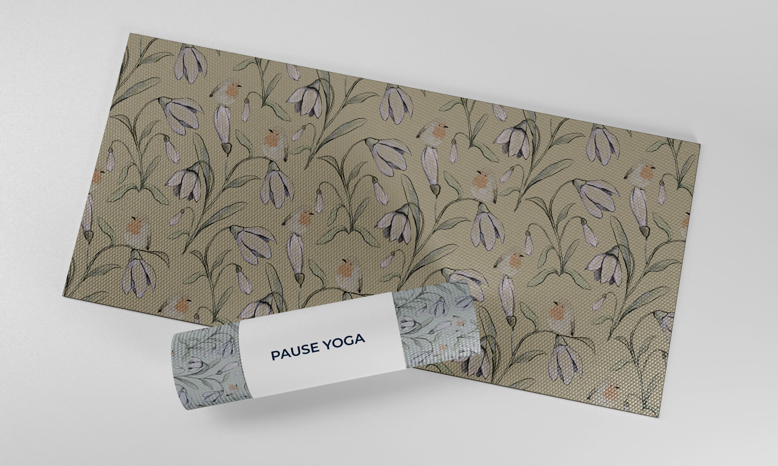 Motif floral all-over Robin & Snowdrop pour tapis de yoga